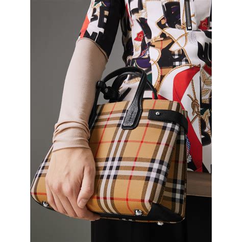 burberry small banner vintage check & leather tote|Burberry The Small Banner Vintage Check and Leather Black.